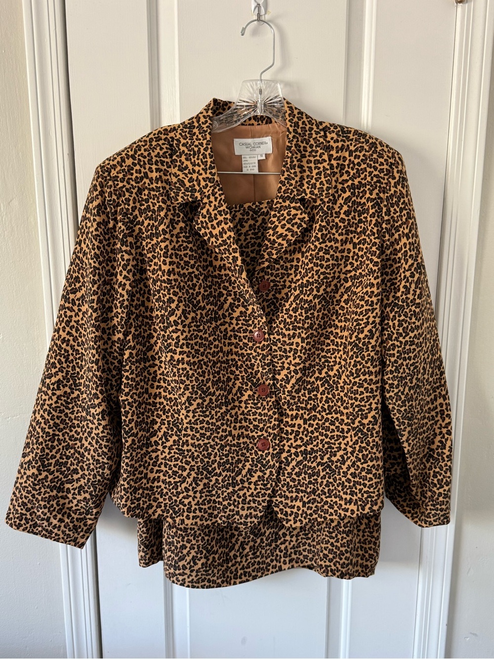 Vintage 90a Casual Corner leopard print silk skirt suit